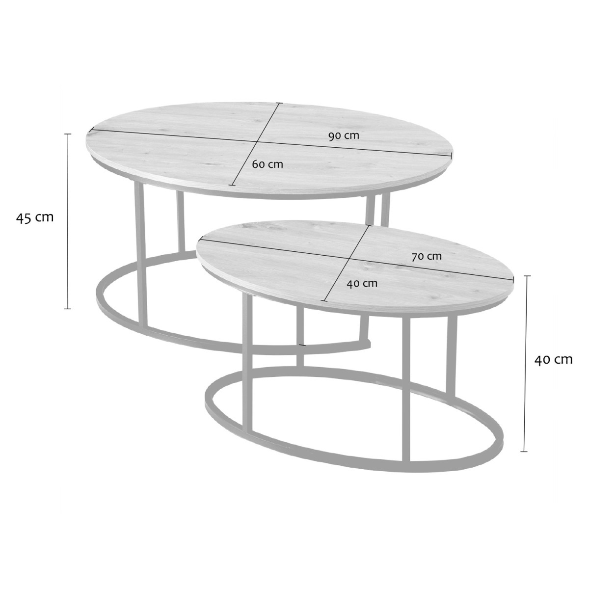 Lot de 2 tables basses gigognes ovales LENNY bois clair, CALICOSY