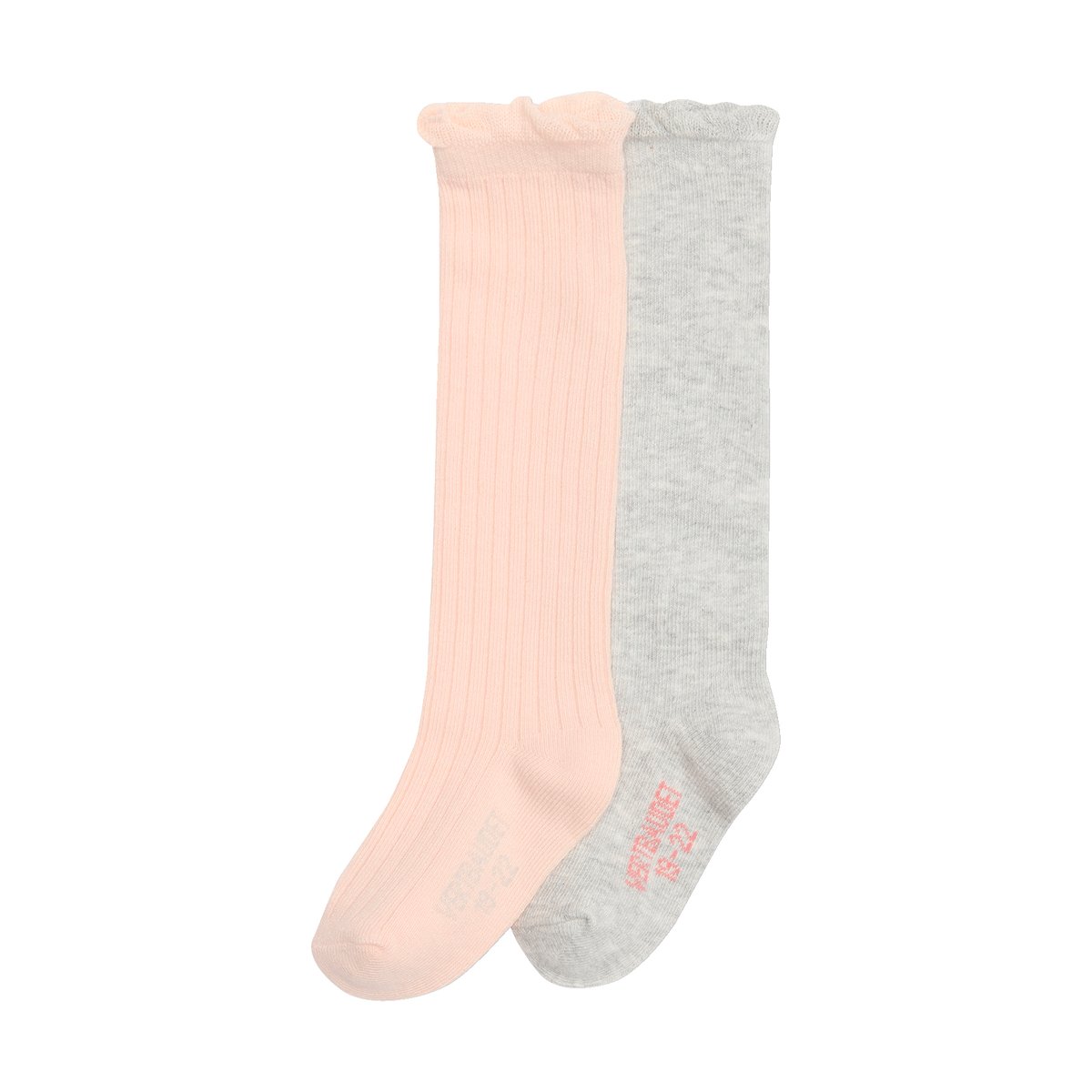 Lot de 2 paires de chaussettes hautes bébé rose poudré + gris chiné, VERTBAUDET