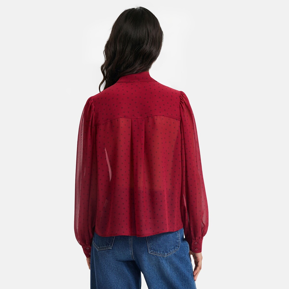 Camisa com gola lavallière às bolinhas e mangas compridas estampado bolas, LA REDOUTE COLLECTIONS