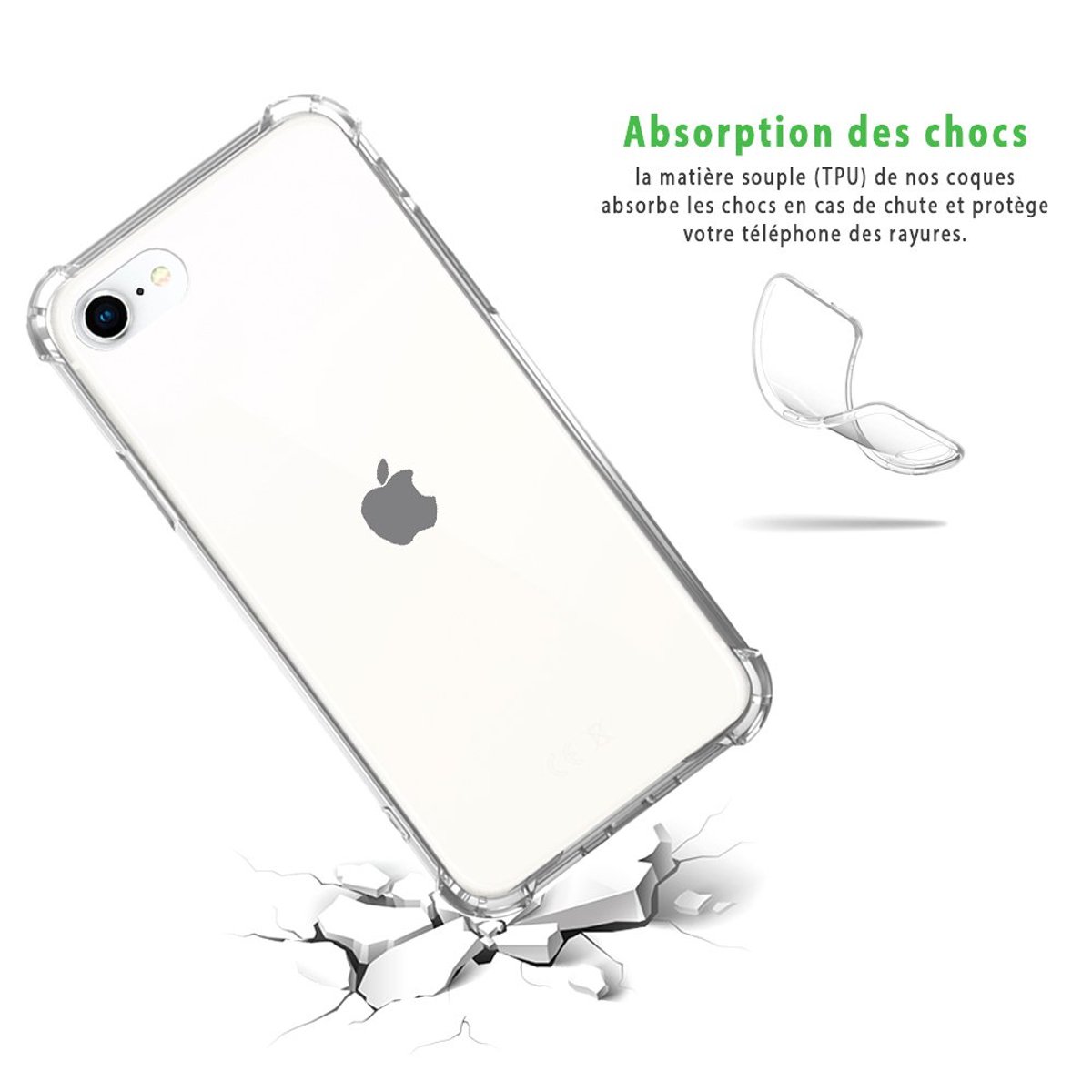 Coque iPhone Se 2020 / 2022 antichoc + 2 vitres transparent, EVETANE