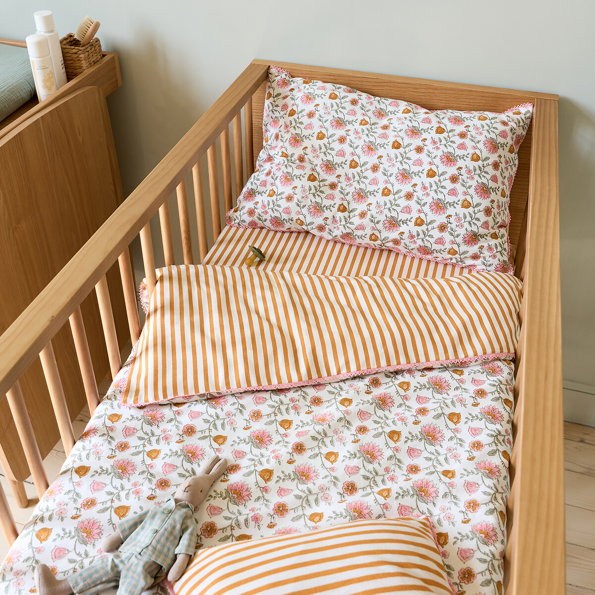 Housse de couette bébé en coton lavé, Yassia ecru/jaune, LA REDOUTE INTERIEURS