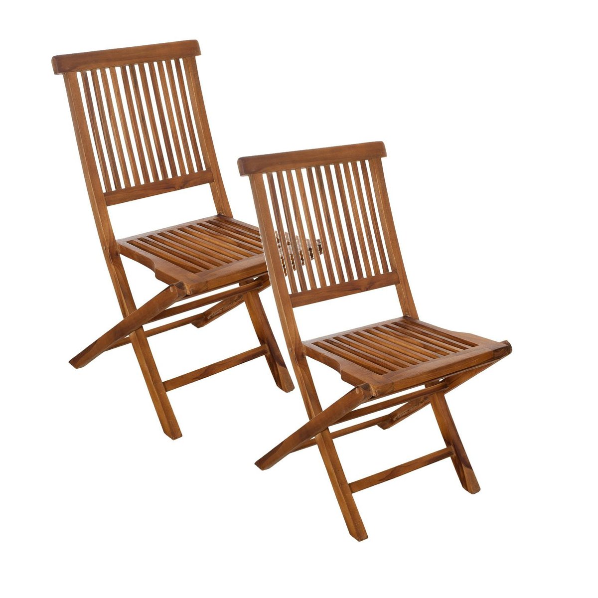 Lot de 2 chaises de jardin pliantes en bois de teck massif huilé MACAO bois naturel, PIER IMPORT