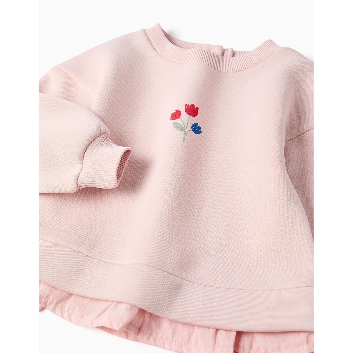 Sweat en coton peigné avec imprimé fleurs rose, ZIPPY