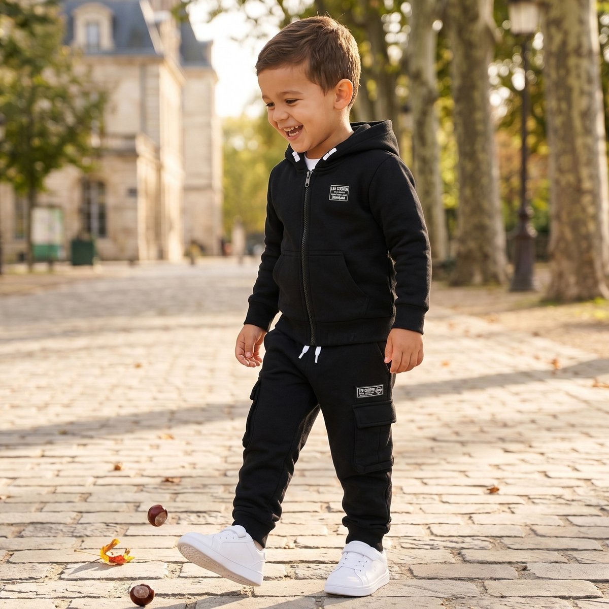 Ensemble veste zippée à capuche et pantalon de jogging cargo, poche kangourou CREW noir, LEE COOPER