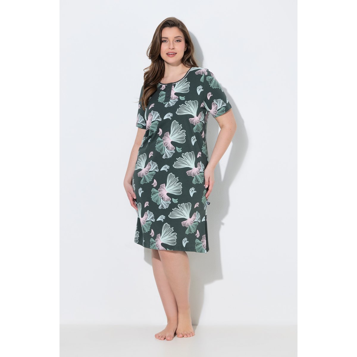 Lot de 2 chemises de nuit / T-shirts longs gris vert foncé, ULLA POPKEN