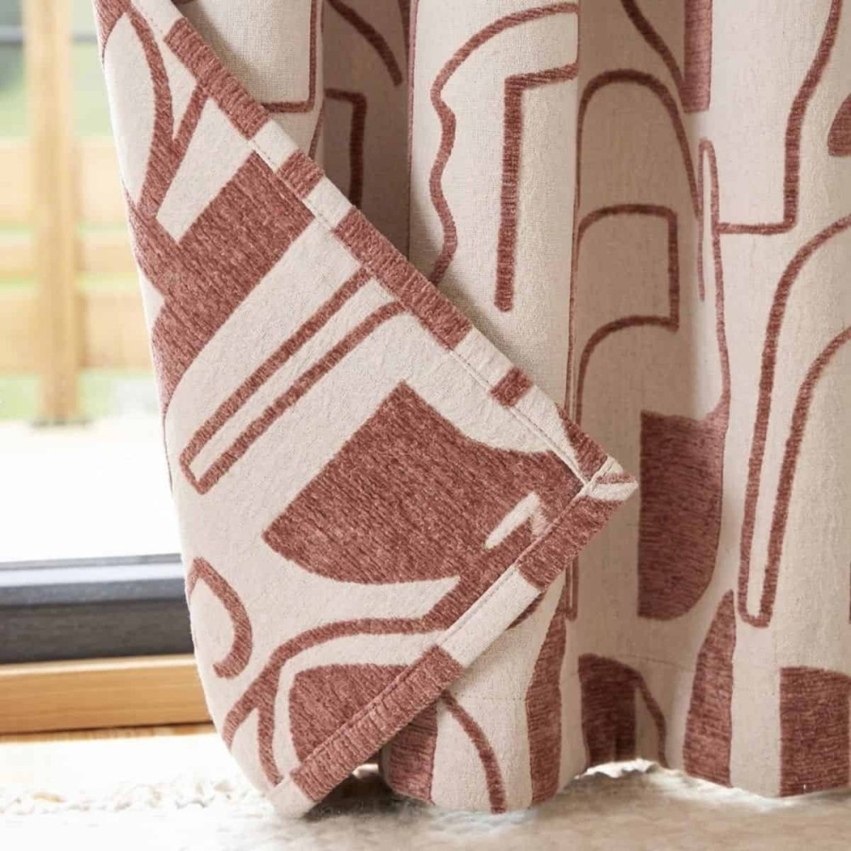 Rideau tissé jacquard motifs ethniques 140x240cm beige, ORNAMI