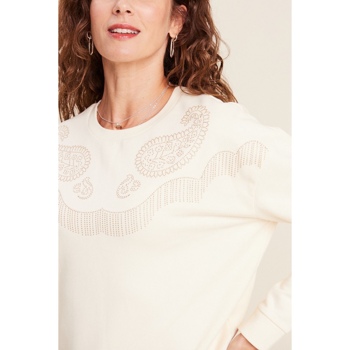 T-shirt manches longues strass ecru, BREAL