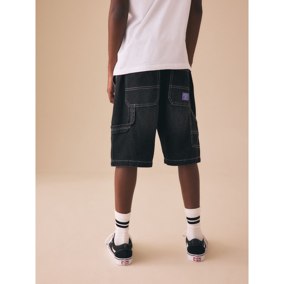 Short carpenter en jean noir, NEXT