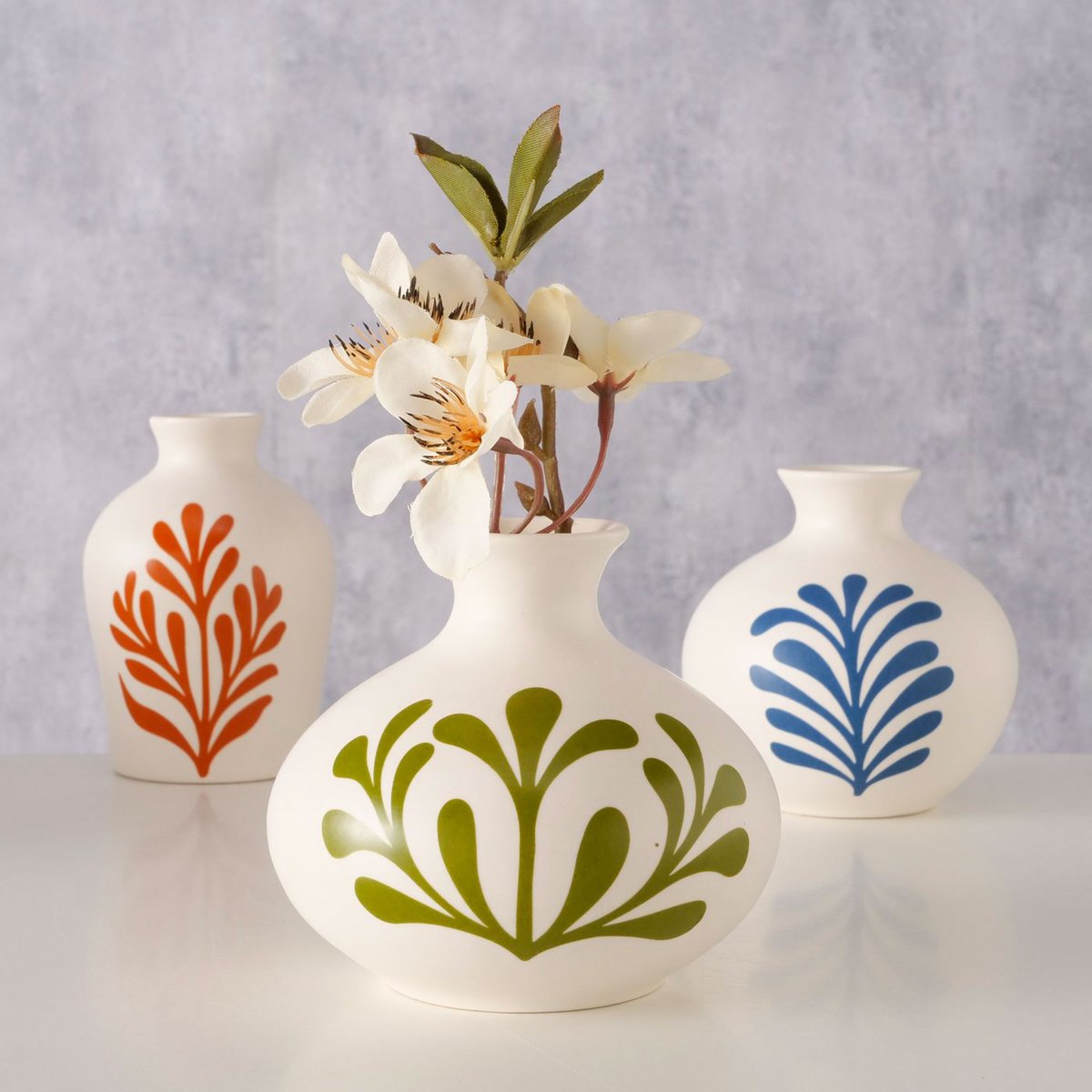 Set de 3 petits vases design en céramique 10.5x10.5x11cm beige, WADIGA