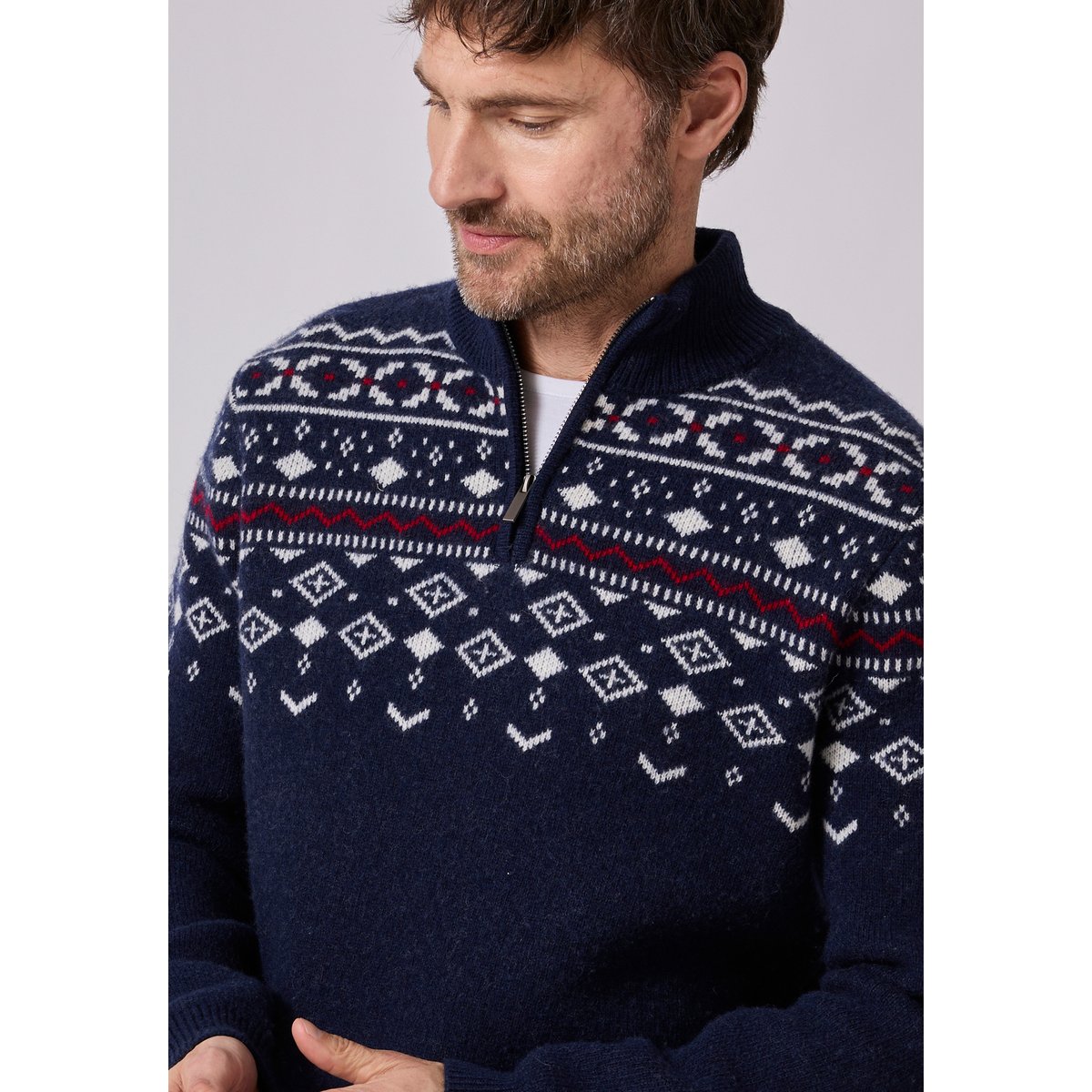 Pull de Noël jacquard bleu marine jacquard, DAMART