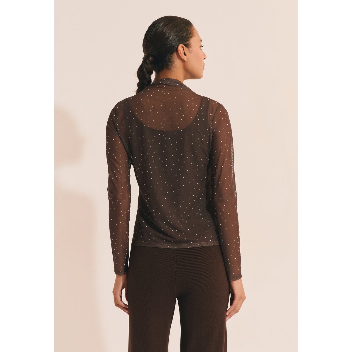 T-shirt manches longues en tulle A CAISSY chocolat, ETAM
