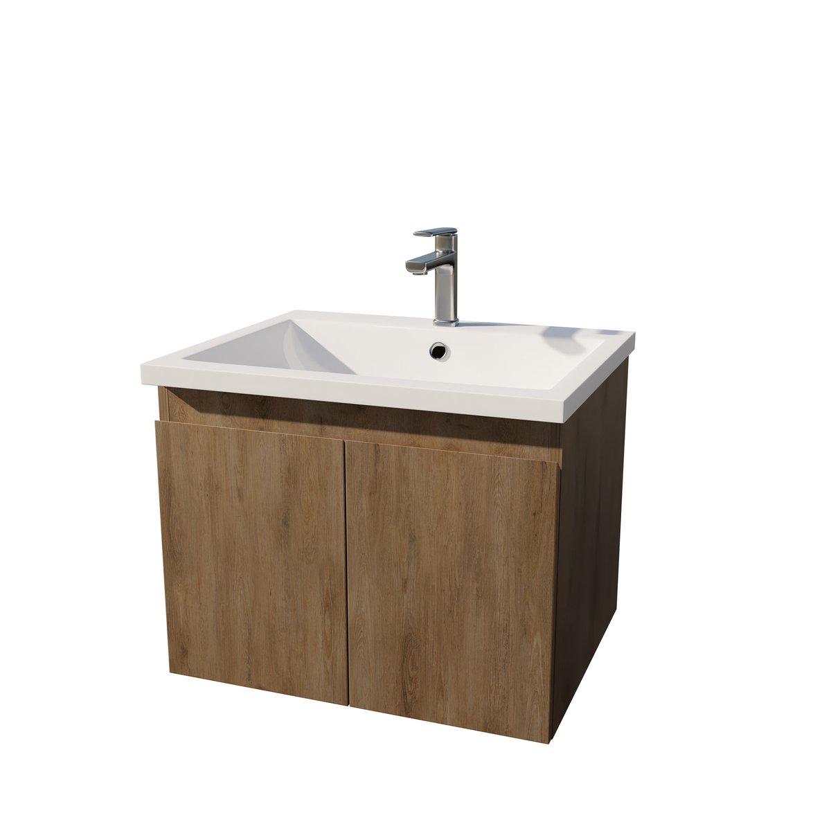 Meuble salle de bain à suspendre en bois avec vasque encastrée naturel, HOME MAISON