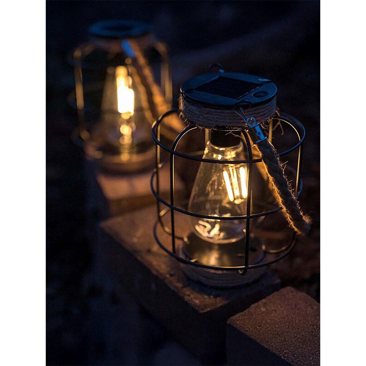 Set of 2 Outdoor Solar Powered Lantern Cage Lights black, SO'HOME
