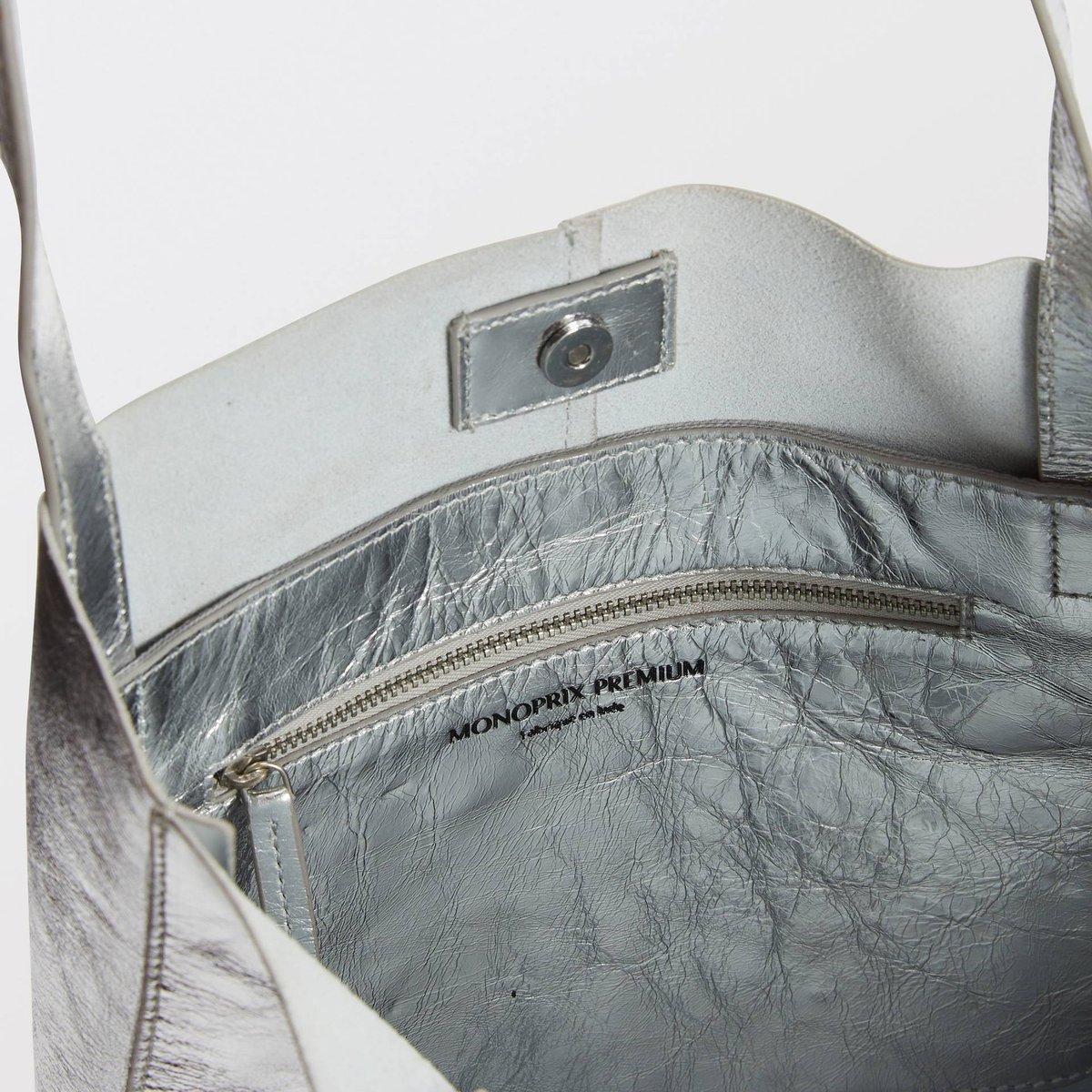 Cabas en cuir métallisé silver, MONOPRIX