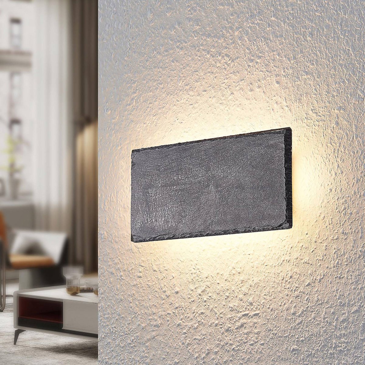 Applique en pierre moderneLED, Peetu ardoise, noir, LINDBY