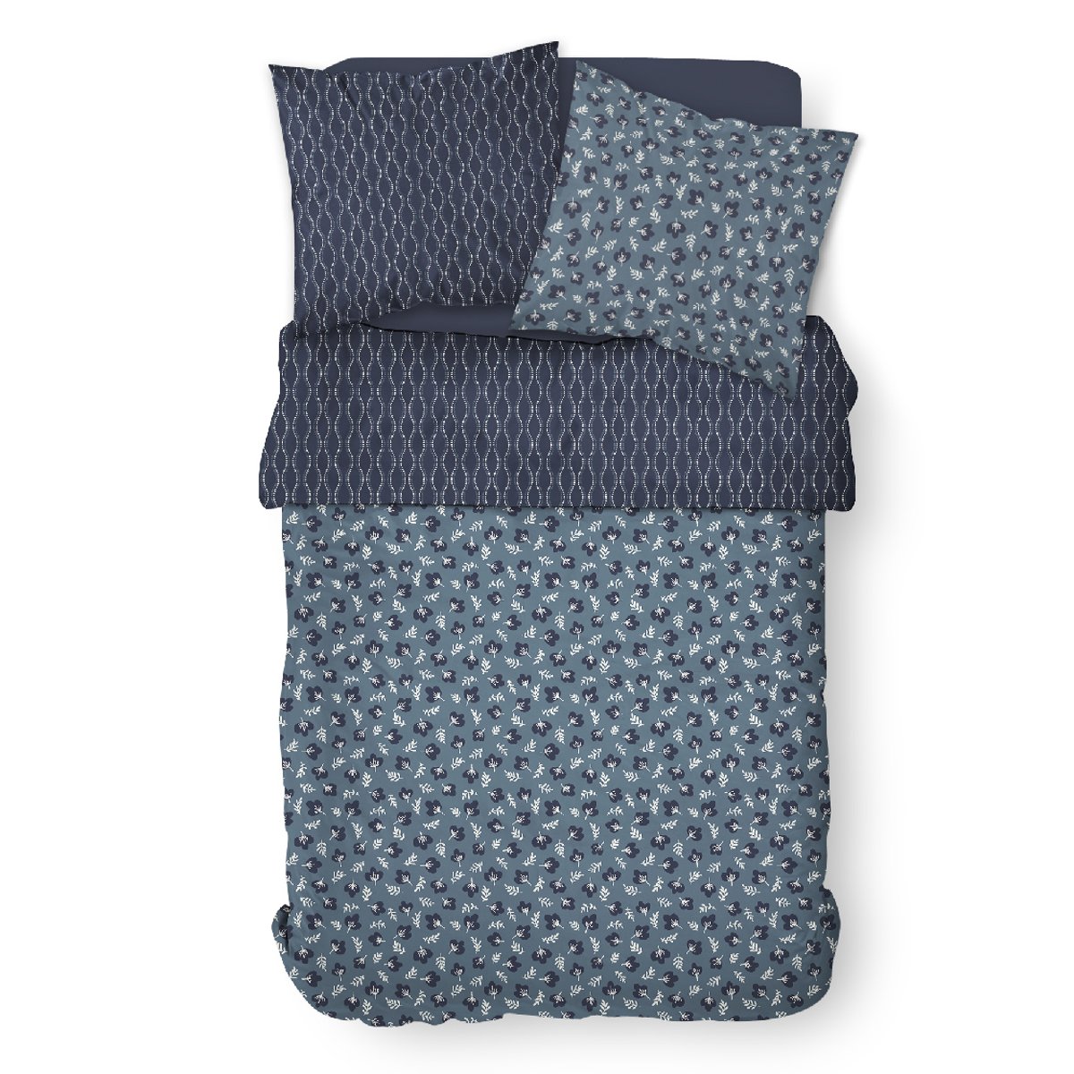 Parure de lit 2 personnes imprimé floral coton SUNSHINE CASEY bleu, TODAY