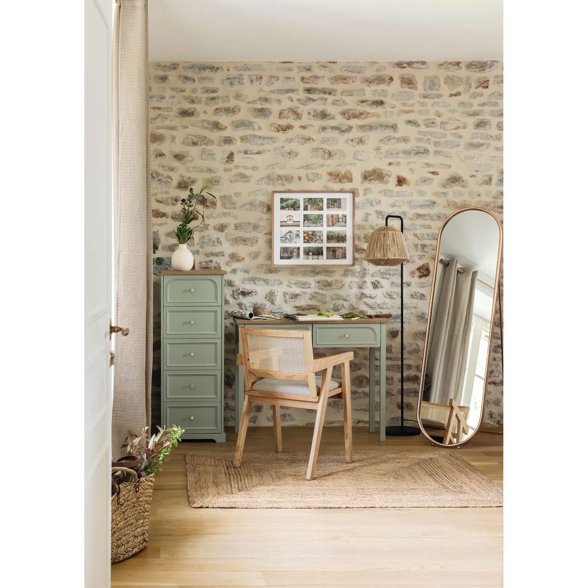 Chiffonnier 5 tiroirs en bois MOHEA vert, ATMOSPHERA