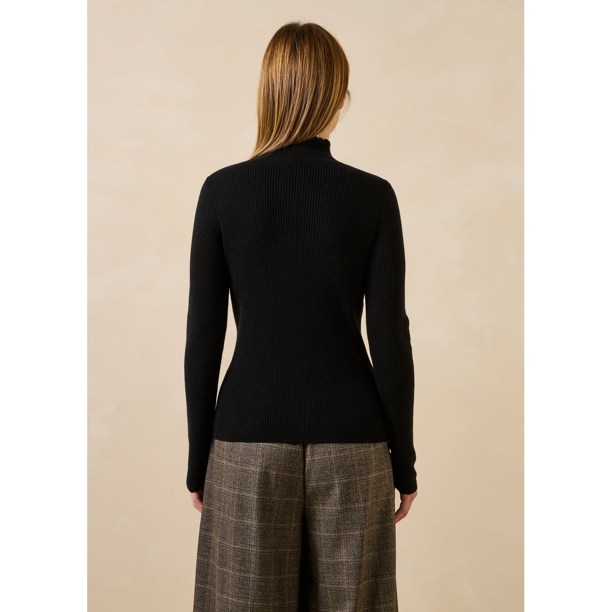 Pull fin manches longues en laine et coton biologique noir, LA FEE MARABOUTEE
