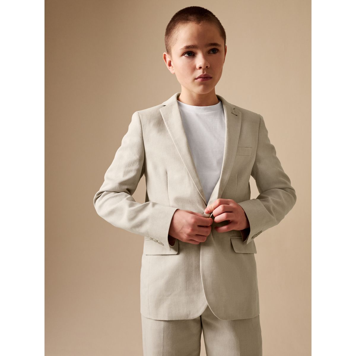 Veste de costume en lin mélangé beige neutre, NEXT