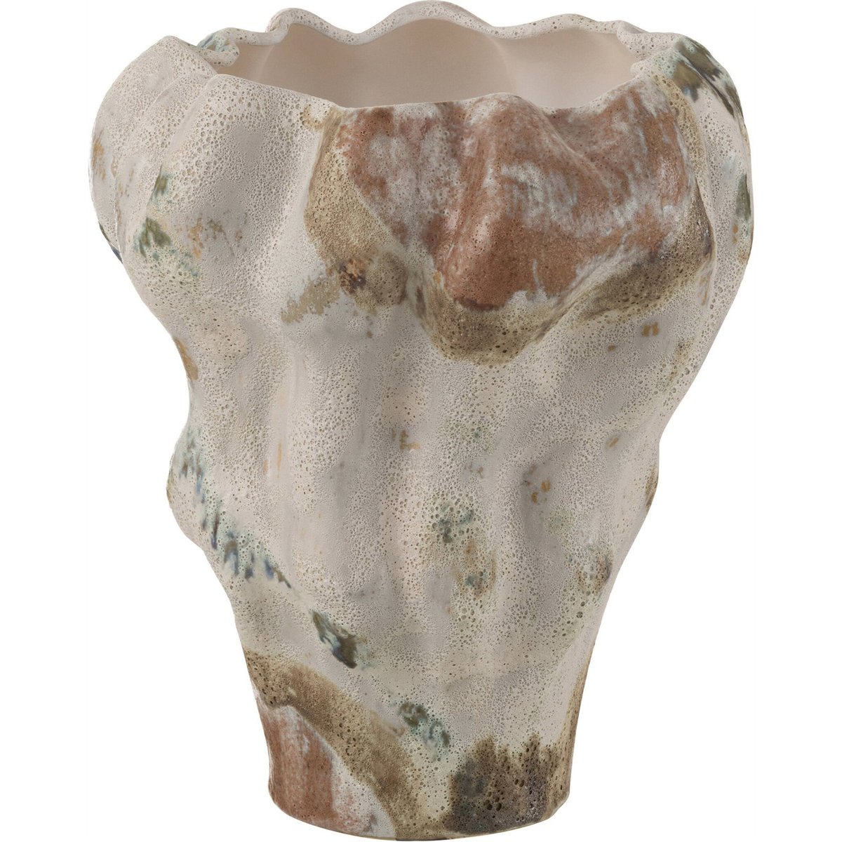Vase décoratif en porcelaine forme organique beige argile moucheté marron vert, RECOLLECTION