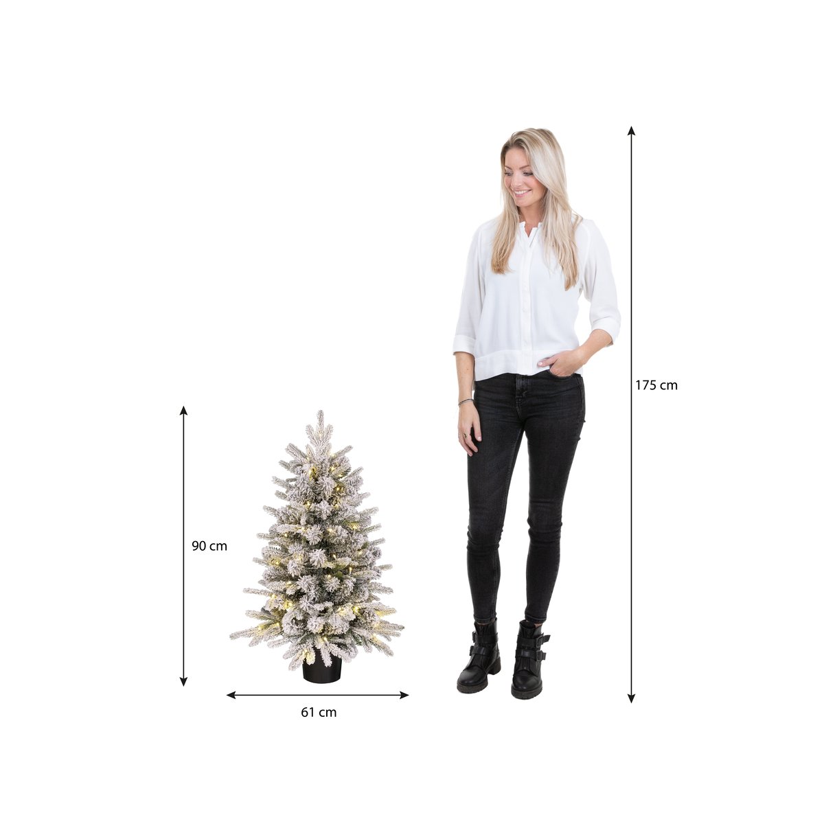 Sapin de Noël artificiel enneigé H90 cm GRIMSHAW blanc chaud, BLACK BOX TREES