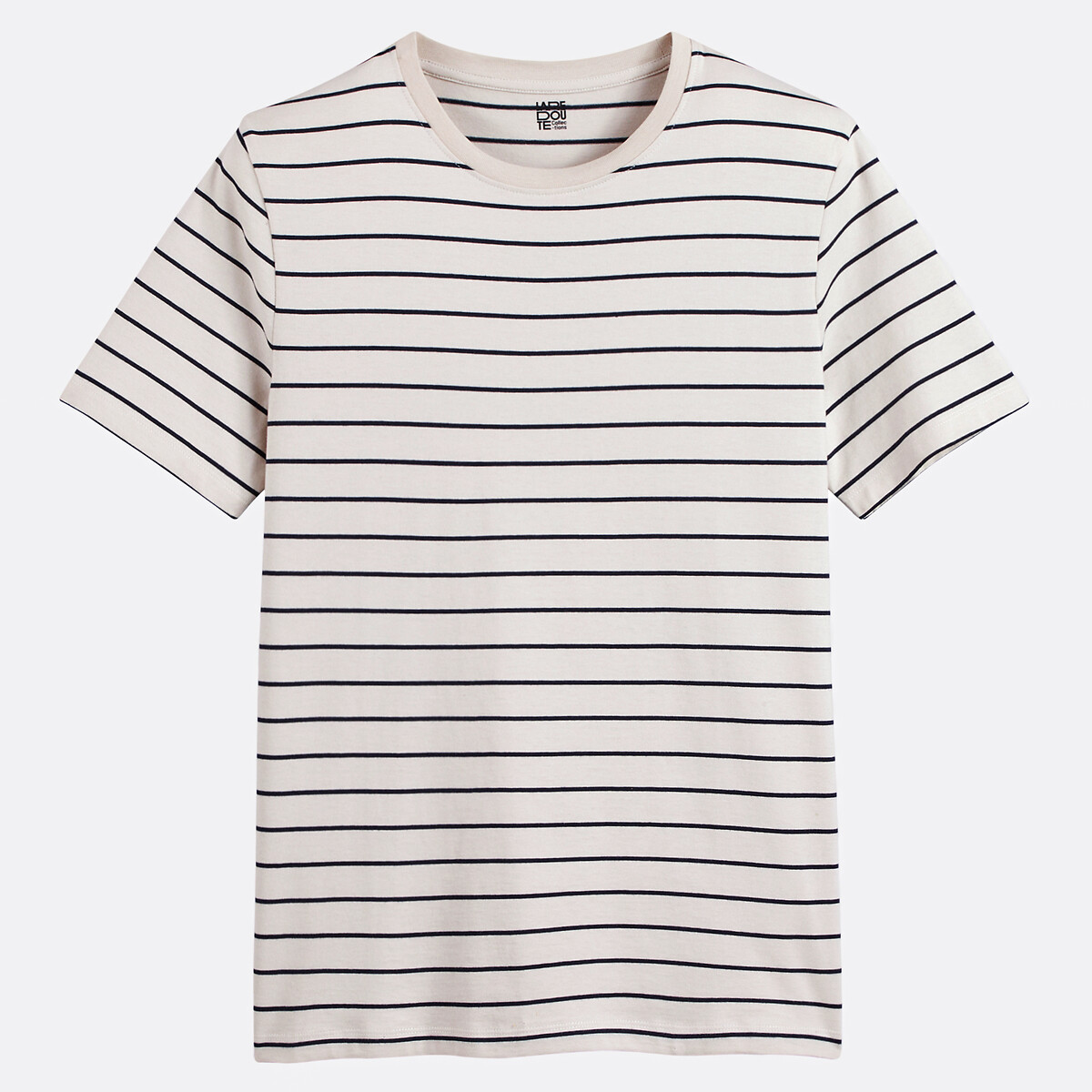 Gestreept T-shirt met ronde hals en korte mouwen beige/blauwe strepen, LA REDOUTE COLLECTIONS