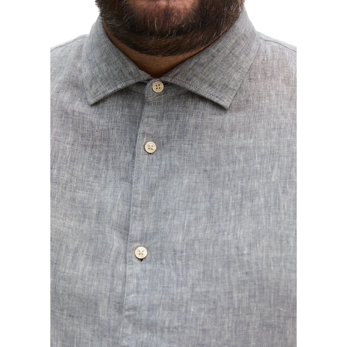 Chemise à col requin shaped en chambray de lin fin bleu moyen, MARC O'POLO