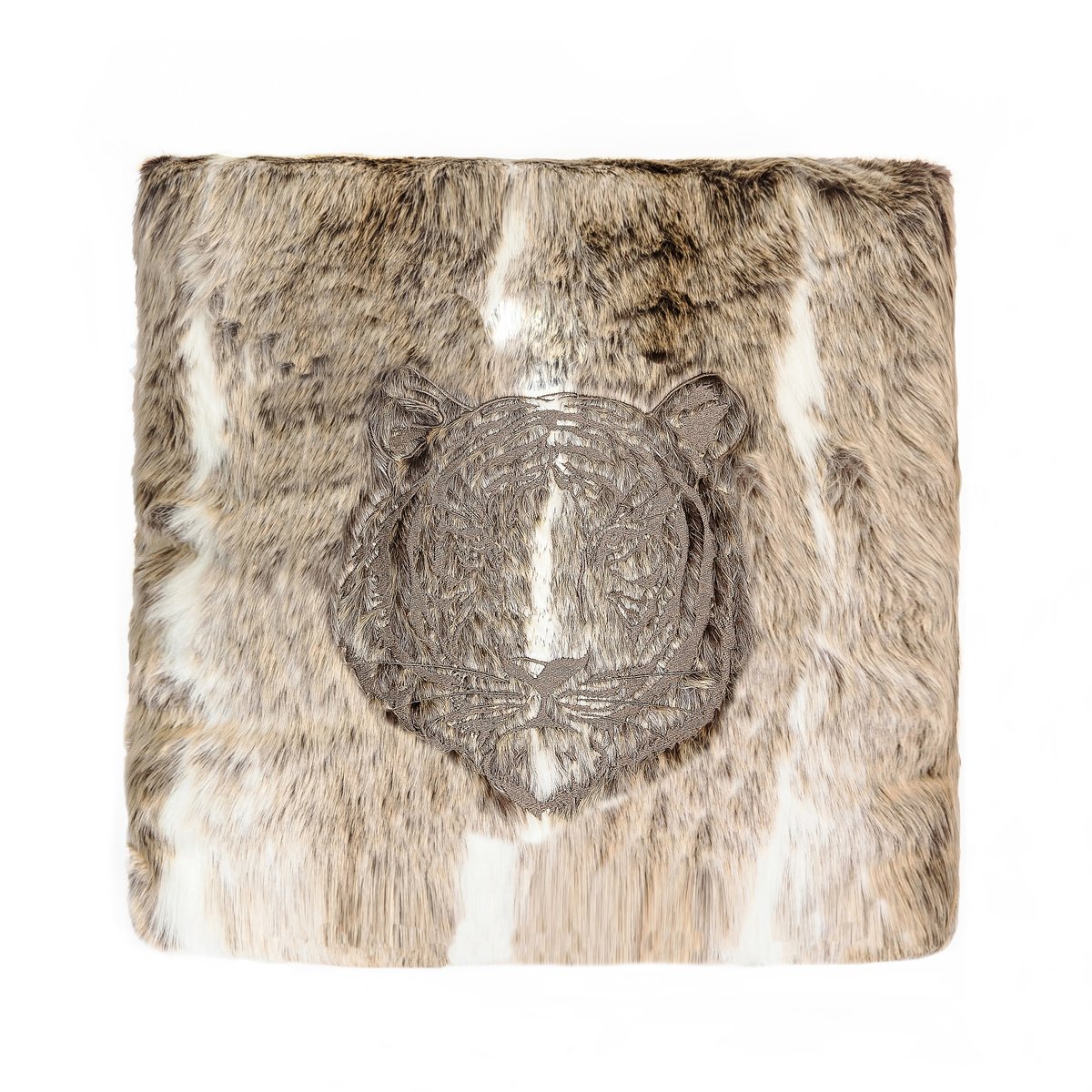 Coussin brodé imitation fourrure marron, MX HOME