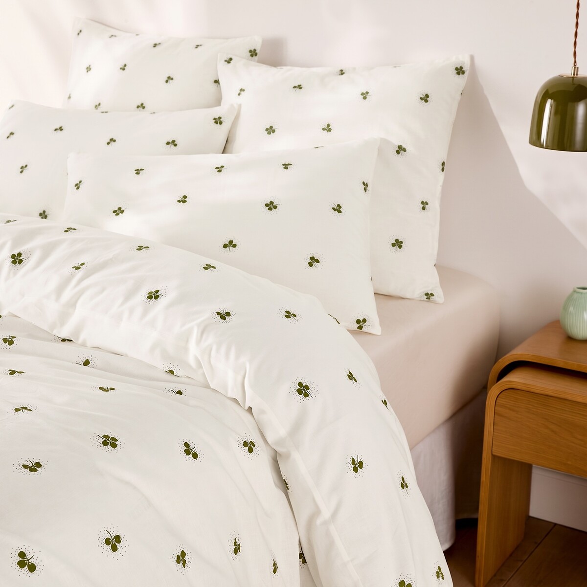 Lucky Clover Print 30% Recycled Cotton Duvet Cover Set with Square Pillowcase print/ecru background, LA REDOUTE INTERIEURS