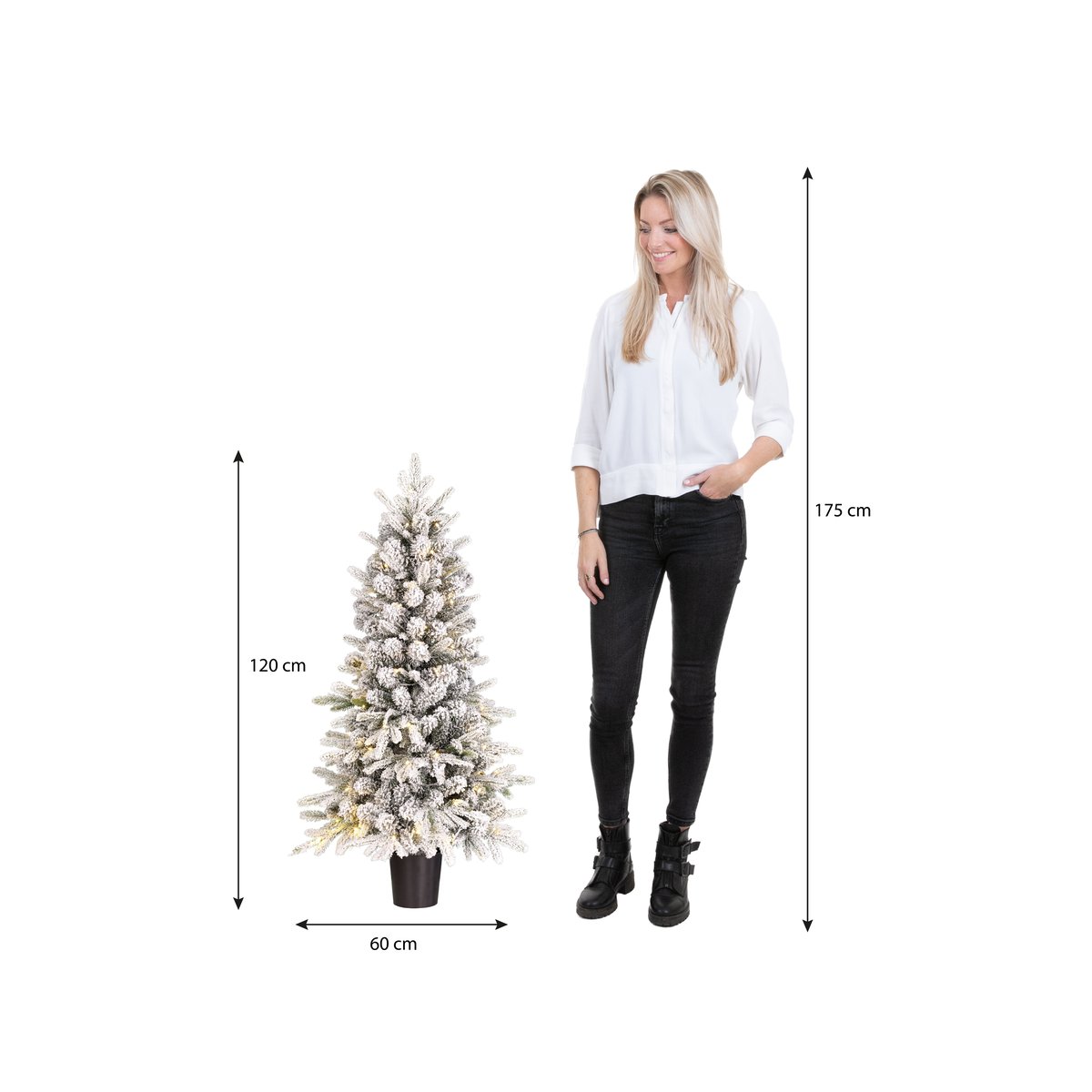Sapin de Noël artificiel enneigé avec LED H120 cm GRIMSHAW blanc chaud, BLACK BOX TREES