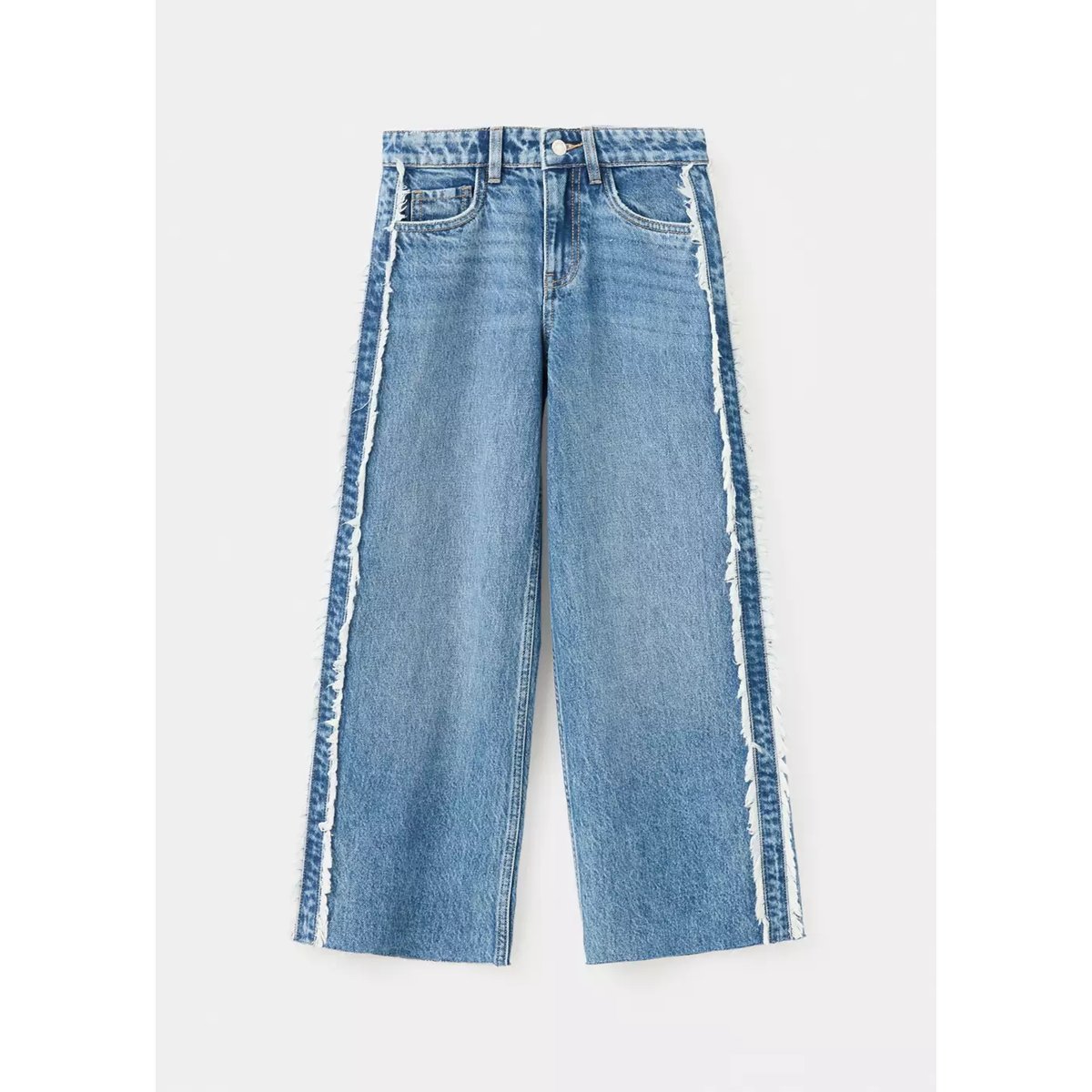 Jean wide leg coutures effilochées bleu moyen, MANGO KIDS