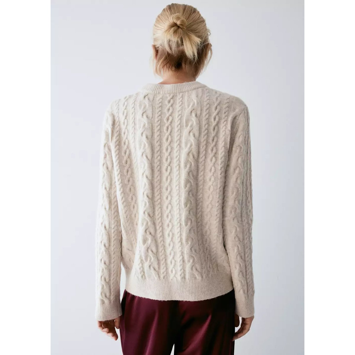 Pull-over maille tressée ivoire, MANGO