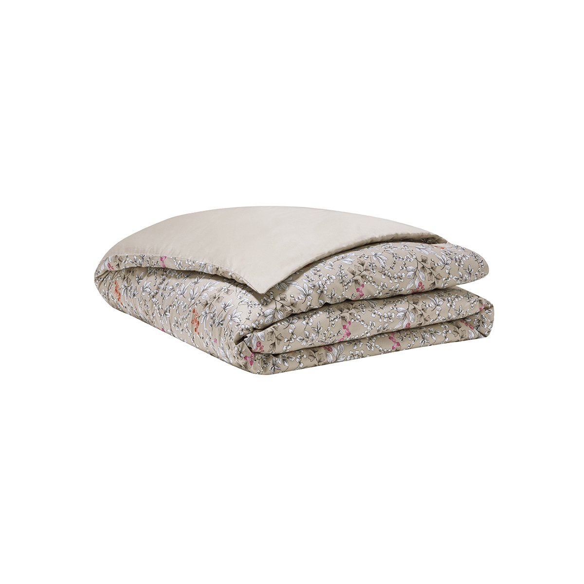 Housse de couette imprimée en satin de coton bio, CUEILLETTE beige gazelle, ALEXANDRE TURPAULT