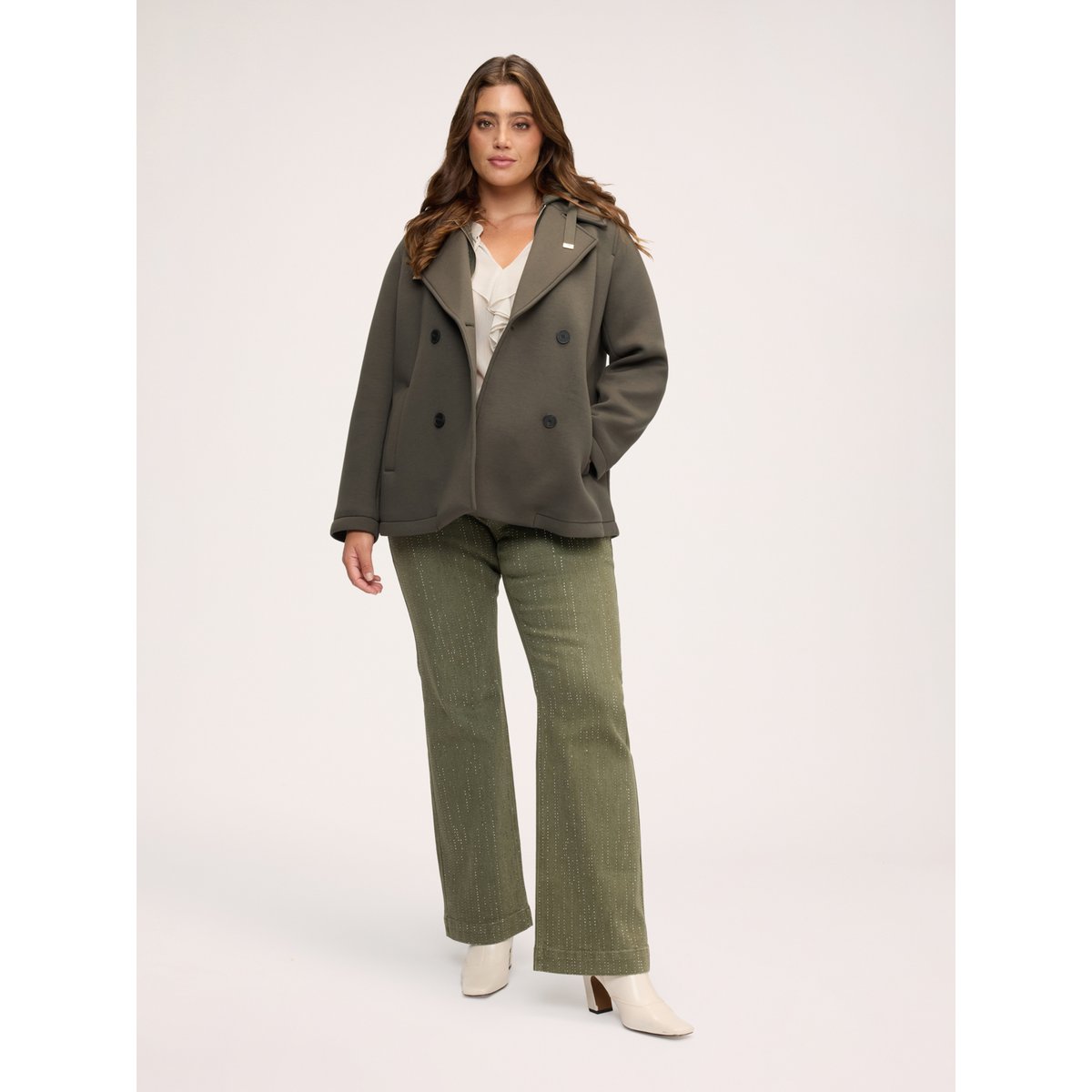 Veste croisée avec plastron amovible verde militare, FIORELLA RUBINO
