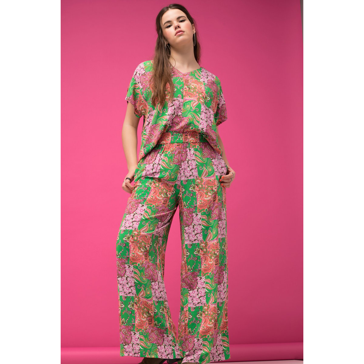 Pantalon palazzo coupe loose avec ourlet rose pâle, STUDIO UNTOLD