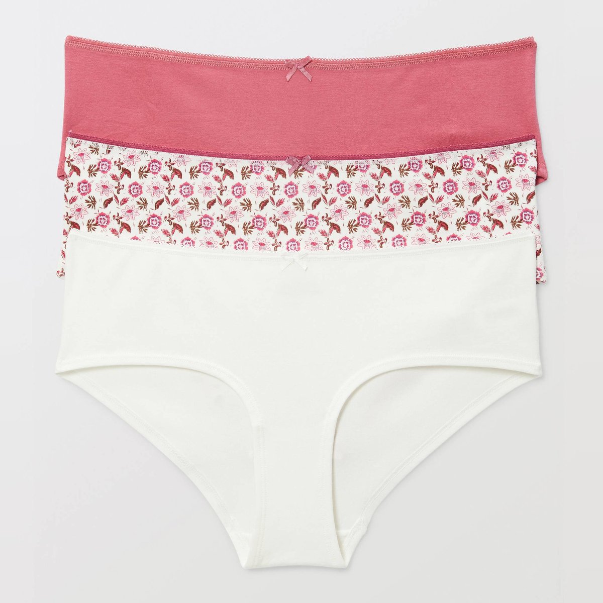 Lot de 3 shorties GARANCE en coton BIO GOTS groseille, MONOPRIX