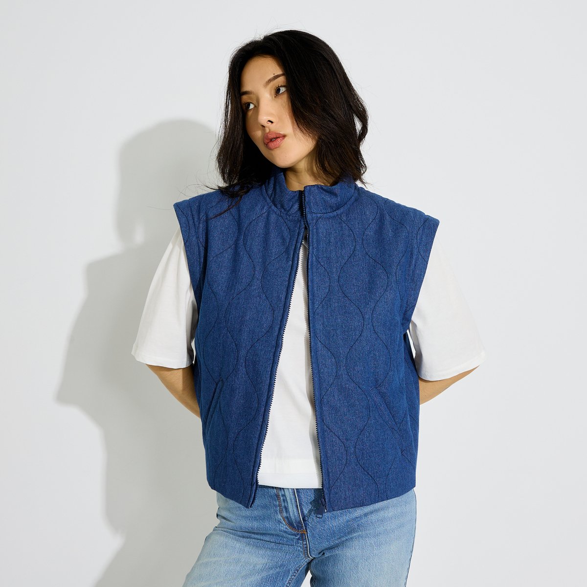 Blouson manches amovibles bleu stone, GRAIN DE MALICE