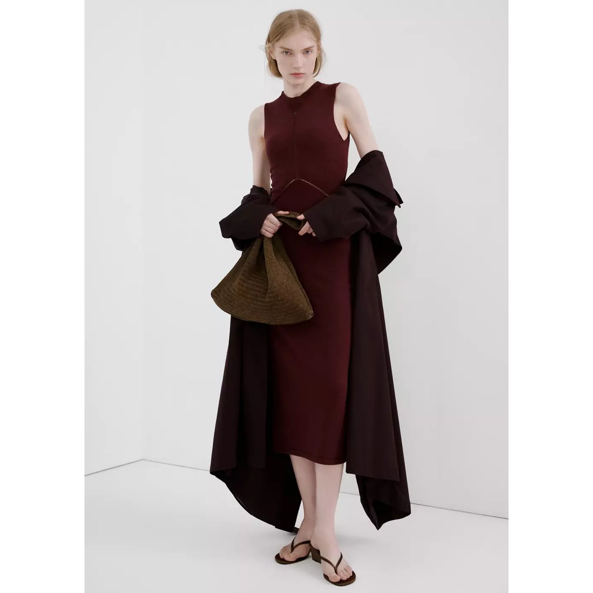Robe midi maille lie de vin, MANGO