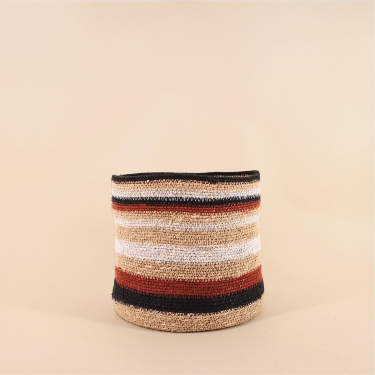 Set de 3 paniers rayé beige, marron en herbes marines marron, ORNAMI