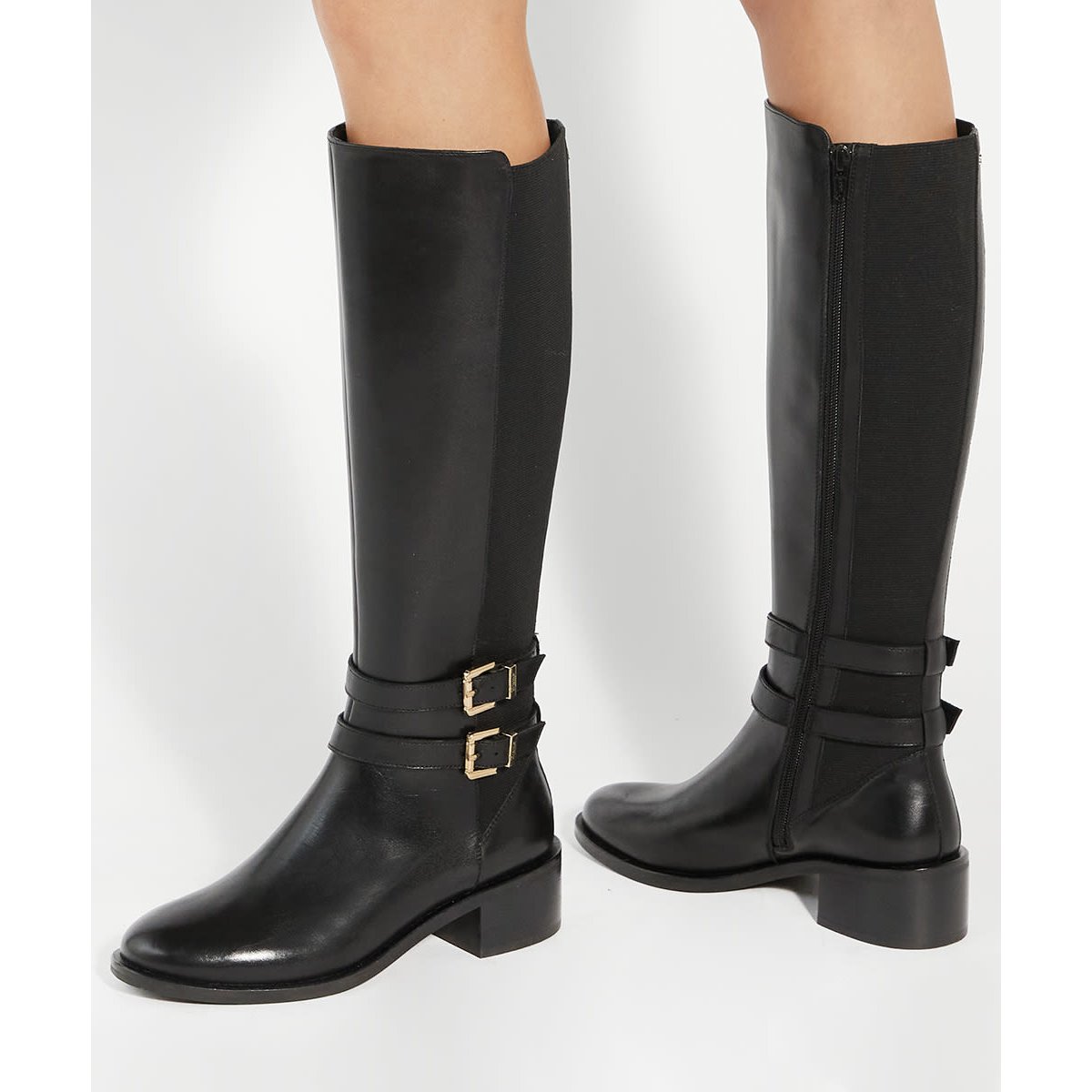 Bottes cavalières au genou en cuir - TATTER black-leather, DUNE LONDON