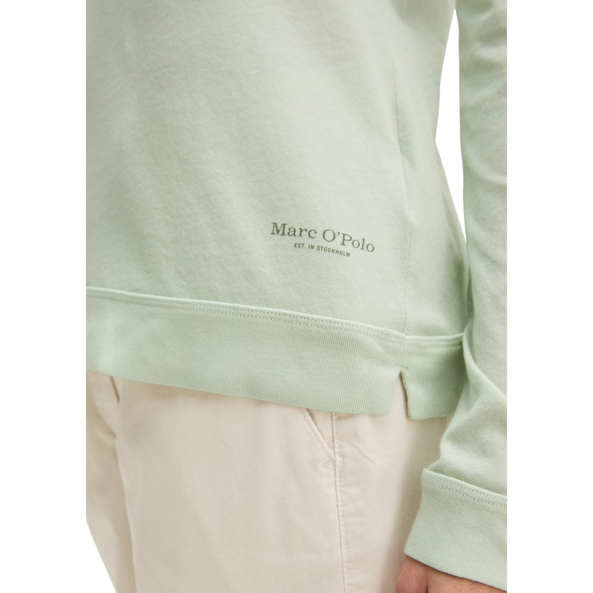 T-shirt long régulier en jersey simple de coton doux vert clair, MARC O'POLO