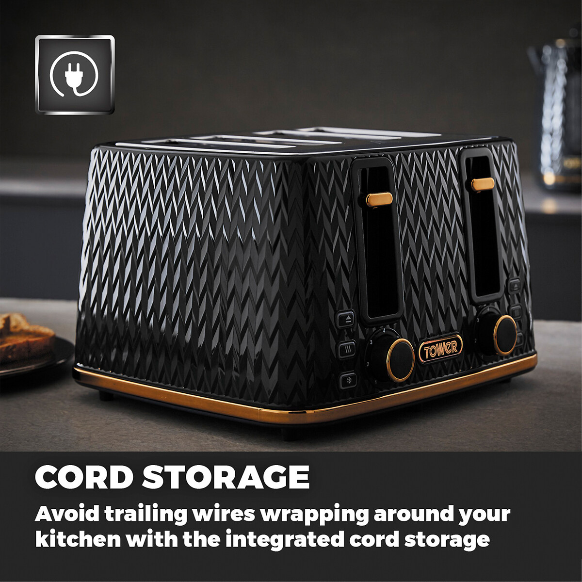 Empire 4-Slice Toaster - T20061 black, TOWER
