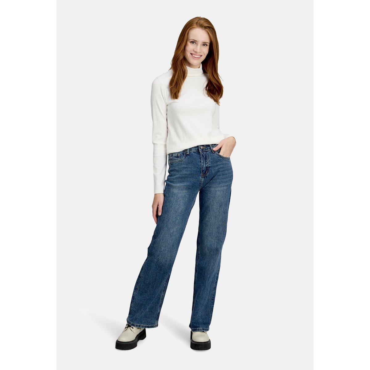 Jean stretch à strass dark blue denim, CARTOON