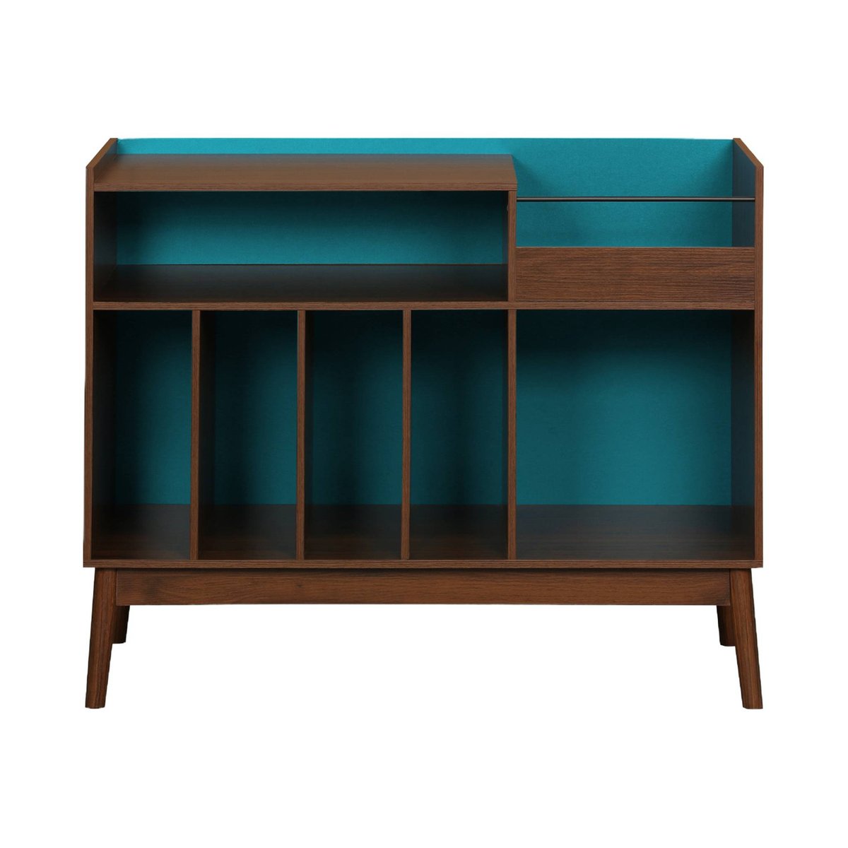 Meuble vinyle vintage bicolore décor bois et fond coloré 100cm NEPAL bleu, SWEEEK