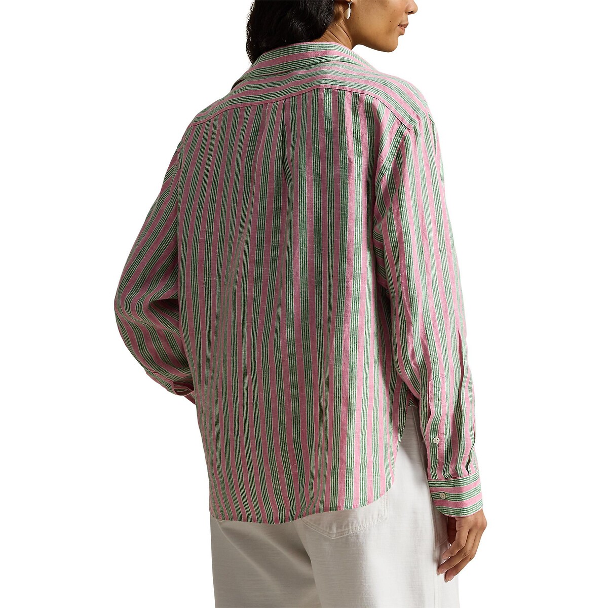 Striped Linen Shirt with Long Sleeves striped green/pink, POLO RALPH LAUREN