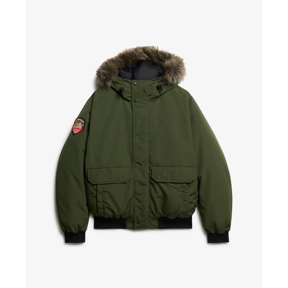 Blouson Bomber Everest en imitation Fourrure kaki, SUPERDRY