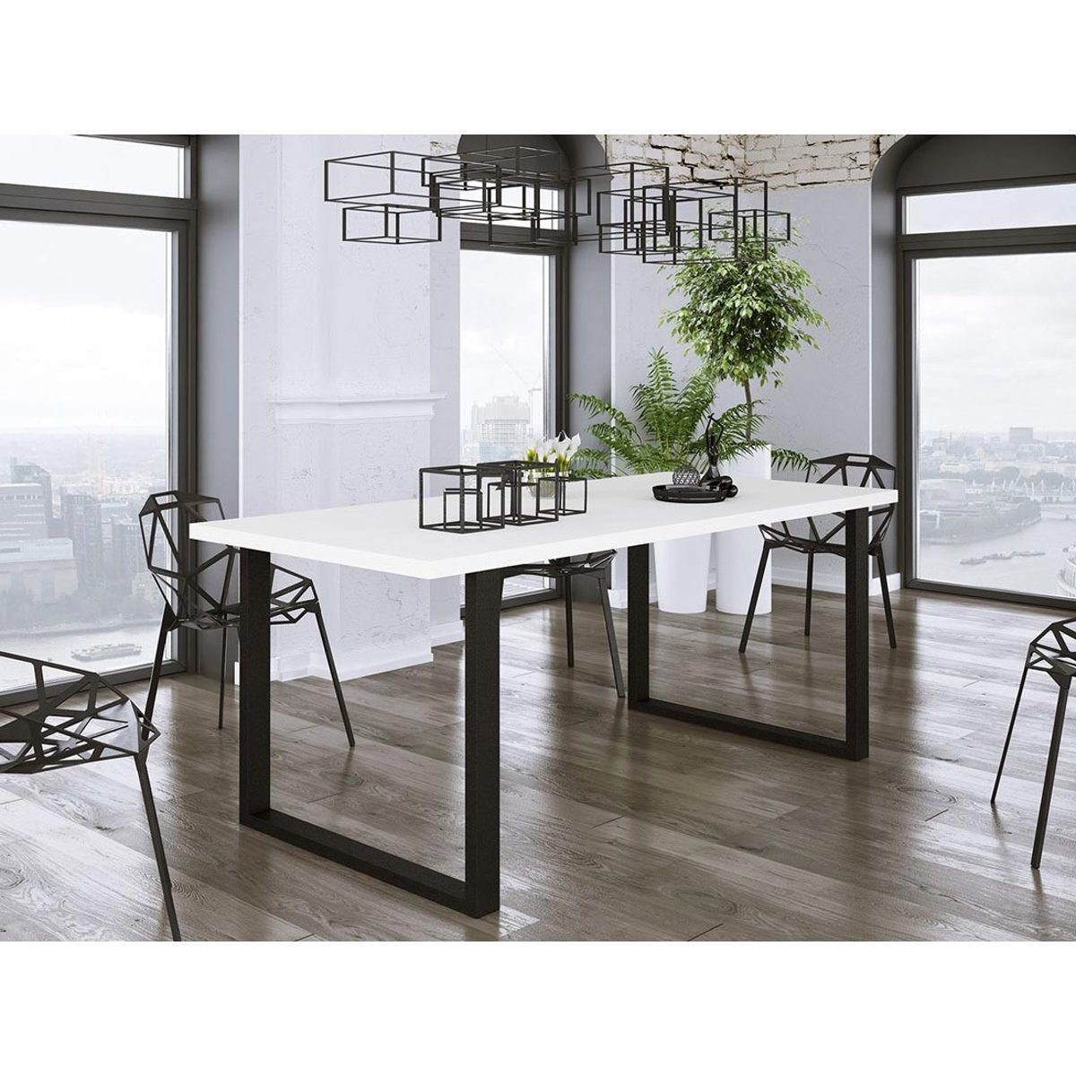 Table à manger 185x67 cm - CARONAL blanc / noir, BEST MOBILIER