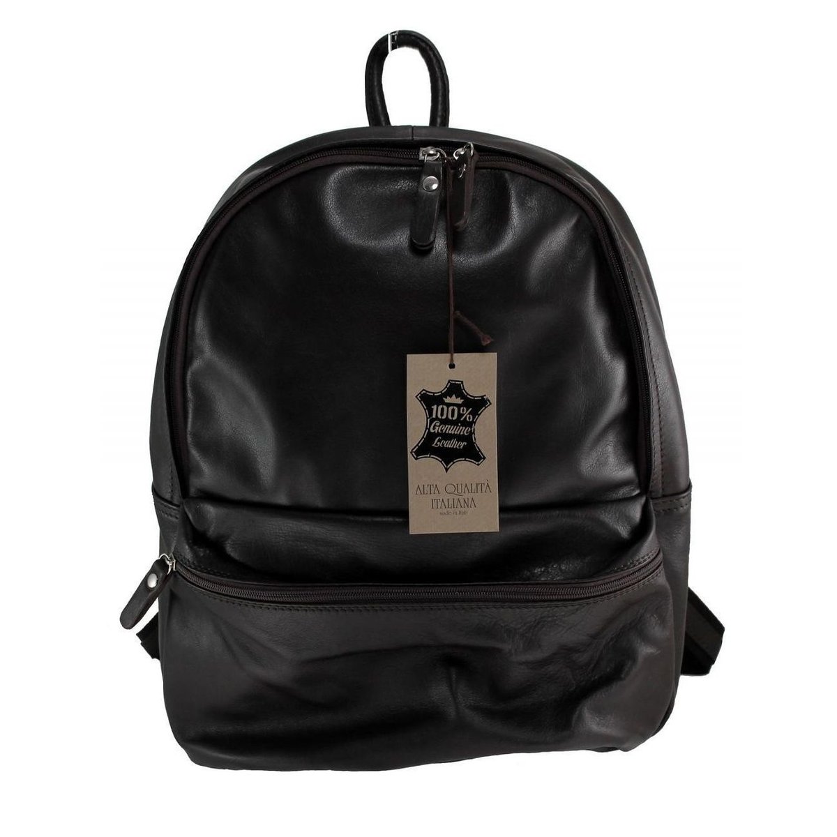 Sac à dos unisexe en cuir italien lisse BRINDISI noir, OH MY BAG