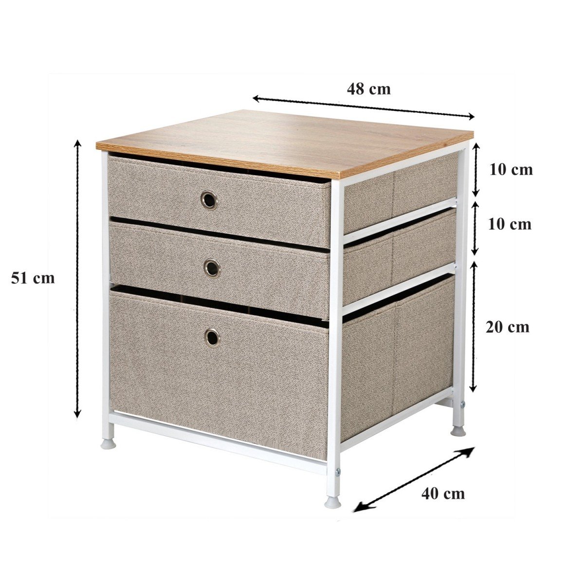 Commode 3 tiroirs en intissé clair - L48 cm blanc, CALICOSY