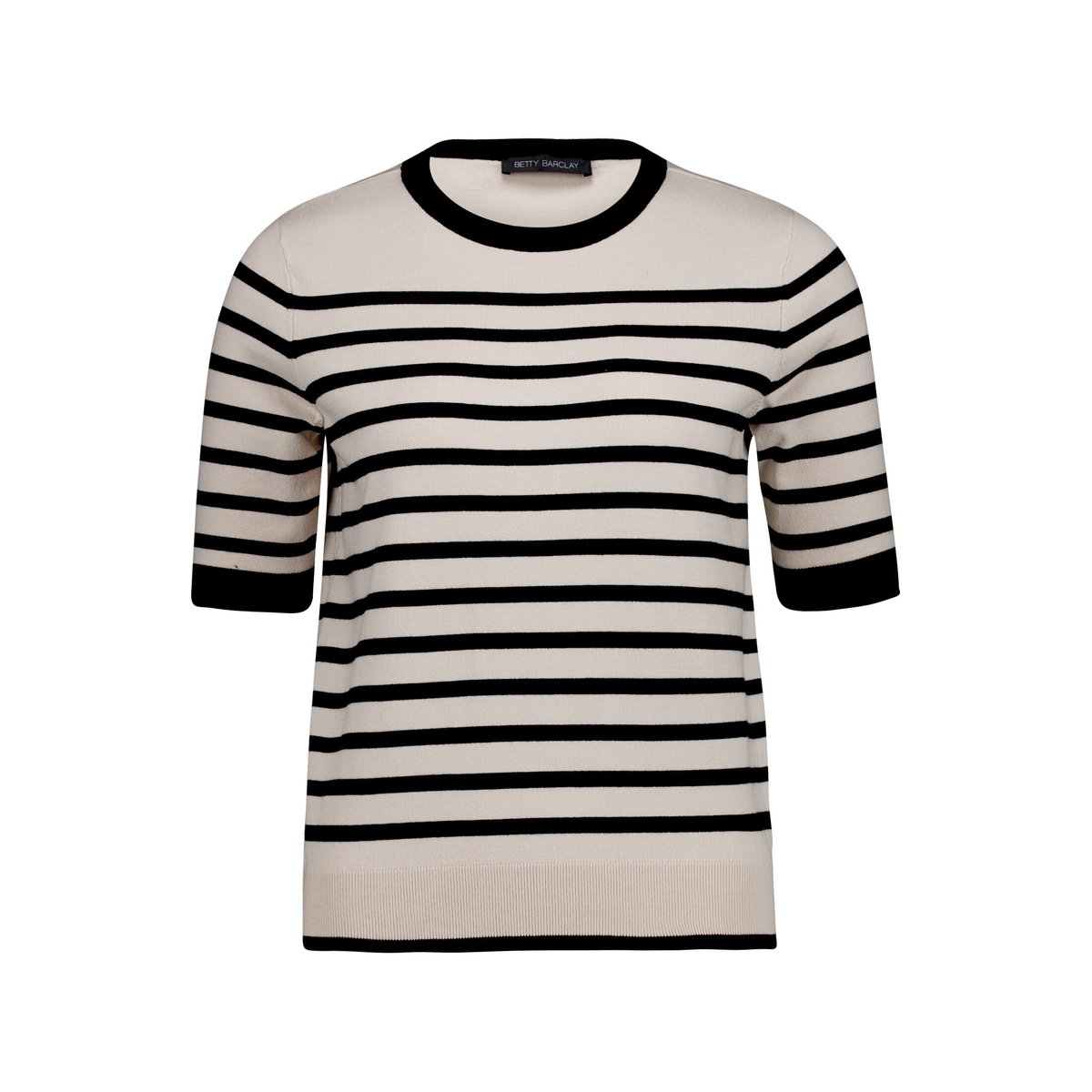 Pull-over en fine maille manches courtes patch beige/black, BETTY BARCLAY